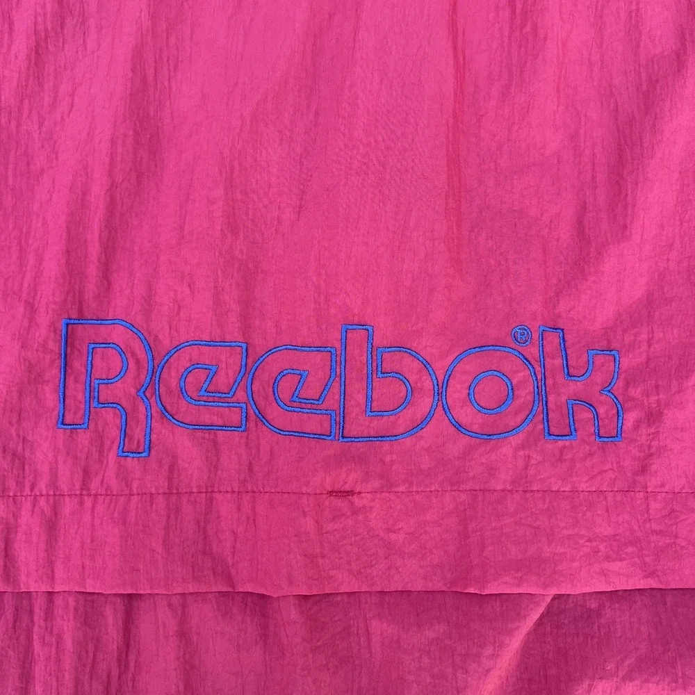 Vintage Reebok Windbreaker Men XL Burgundy Blue Nylon Hooded Boxy Sportswear 90s
